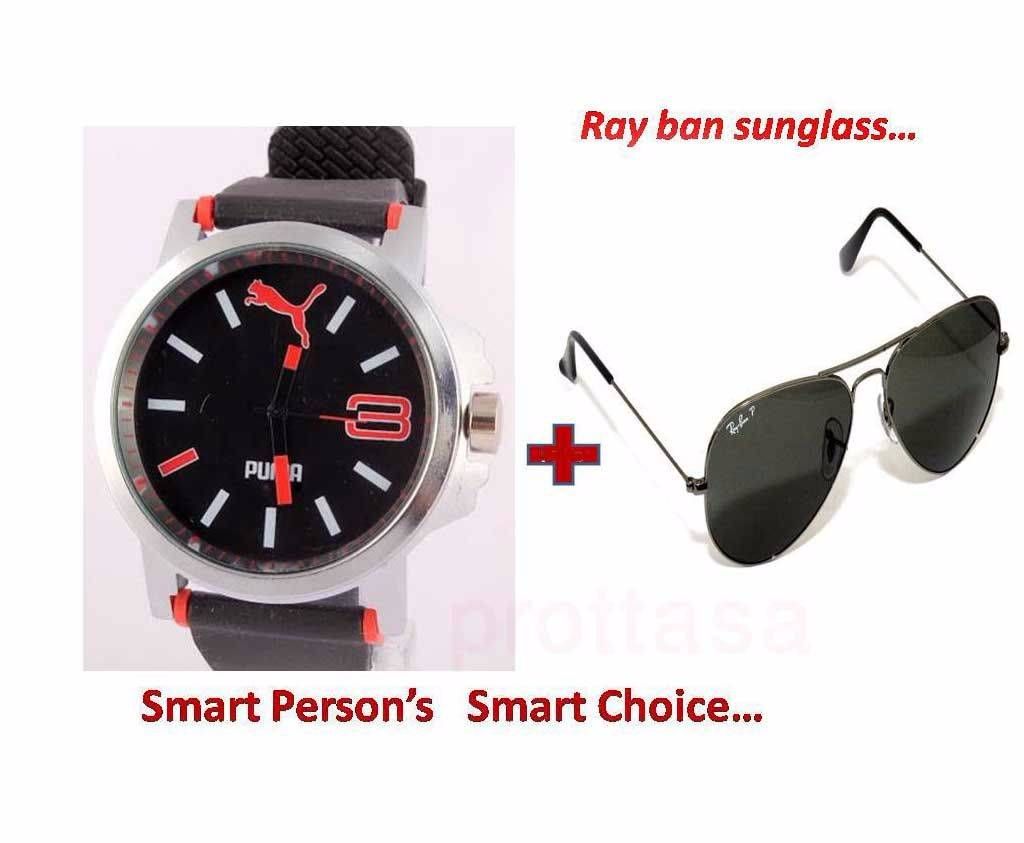 RAY BAN copy sunglasses+ PUMA copy gents watch combo 