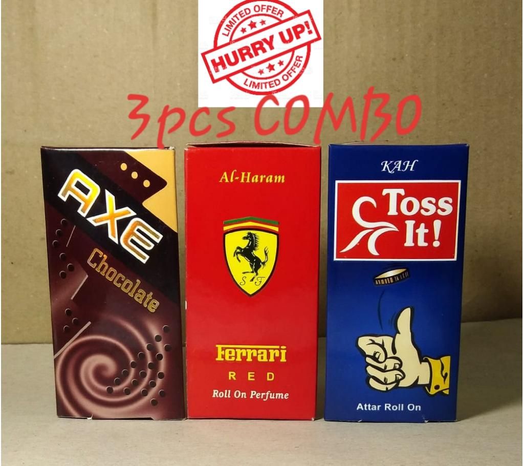 3 pcs Roll On Perfume Combo 6ml each (Axe, Ferrari & Toss it)