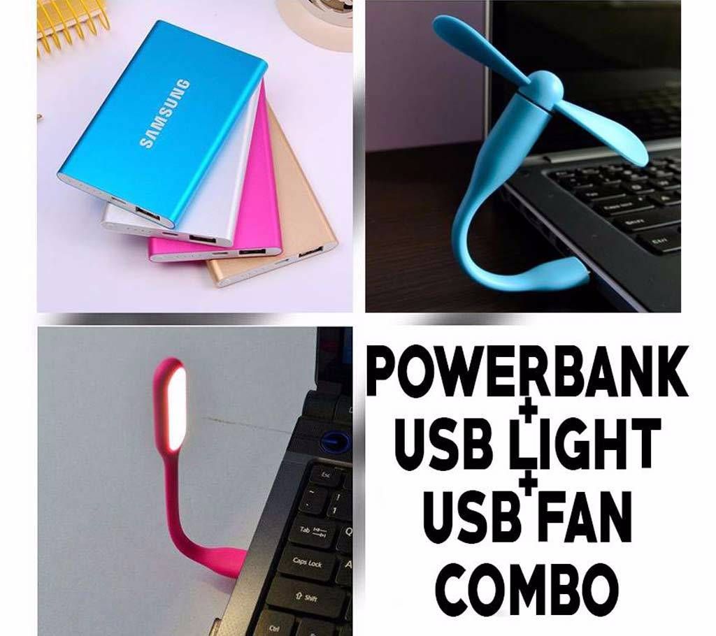 Power Bank + USB Light + USB Fan Combo