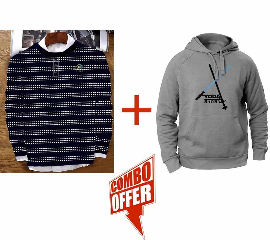 Mens Full Sleeve Sweater - Black and White + Grey Yoda Akbar Fashionable Hoodie for Men - 169 - LEB Combo Offer 