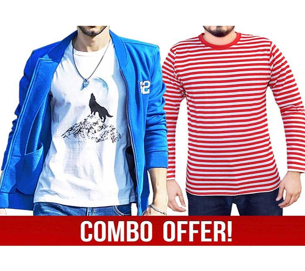 Jacket & Striped T-shirt Combo