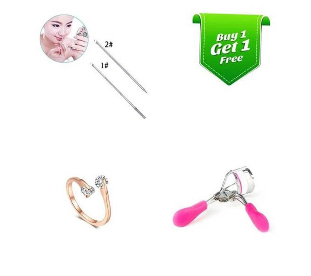Finger Ring-Eyelash Curler-Blackhead Remover Combo