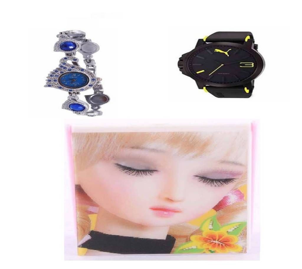 Combo of Women for Peacock Watch + Puma Gent's Sports Review + Makeup Mirror