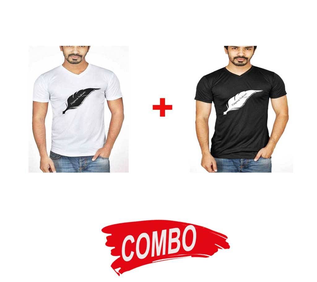 Black Micro Cotton Short Sleeve T-shirt For Men + White Micro Cotton Short Sleeve T'shirt For Men Combo Offer 