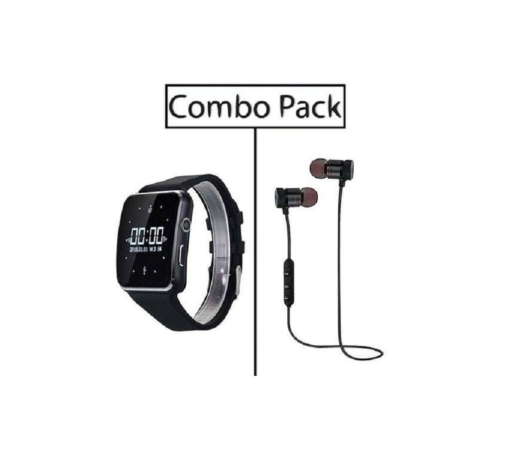 Combo of X6 Smart Watch and Stereo Super Bass Wireless Earphone
