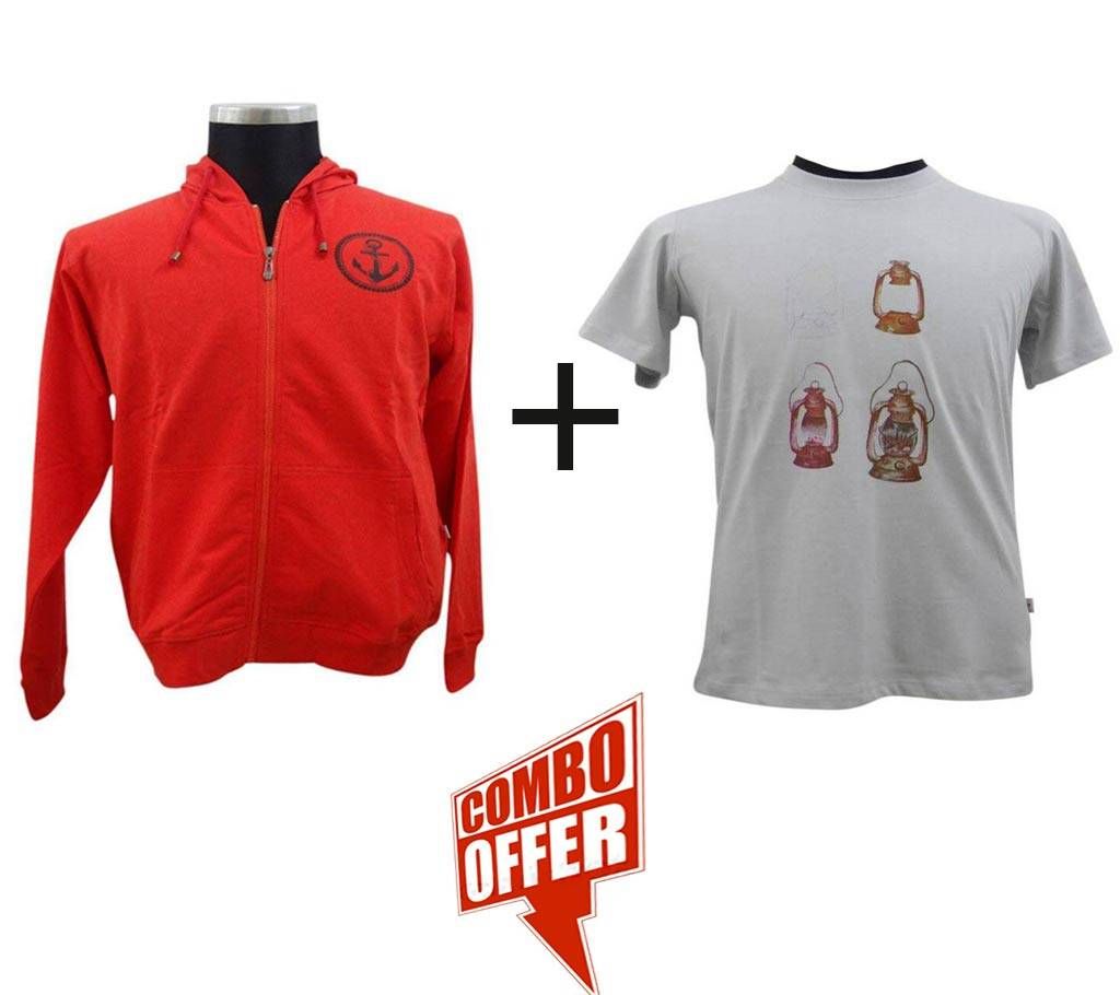 Valiant Poppy Hoodie + Quite Grey Basic T-Shirt Combo Offer 