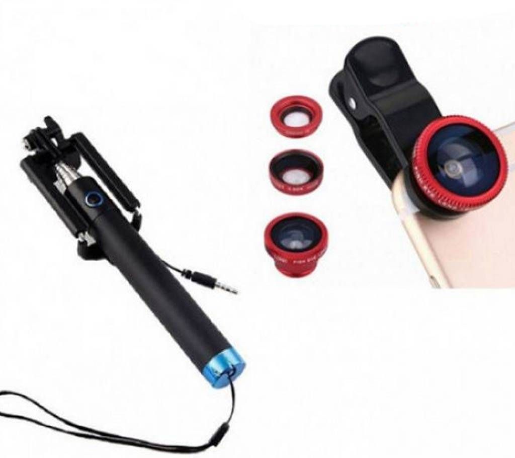 3-In-1 Effect Mobile Clip Lens + Portable Selfie Stick Combo Offer 