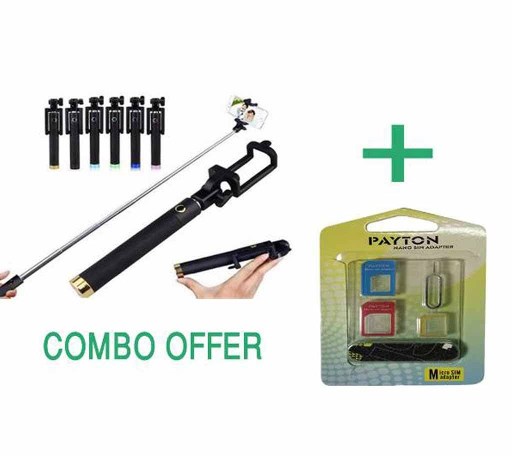 Selfie Stick & SIM Card Adapter Combo