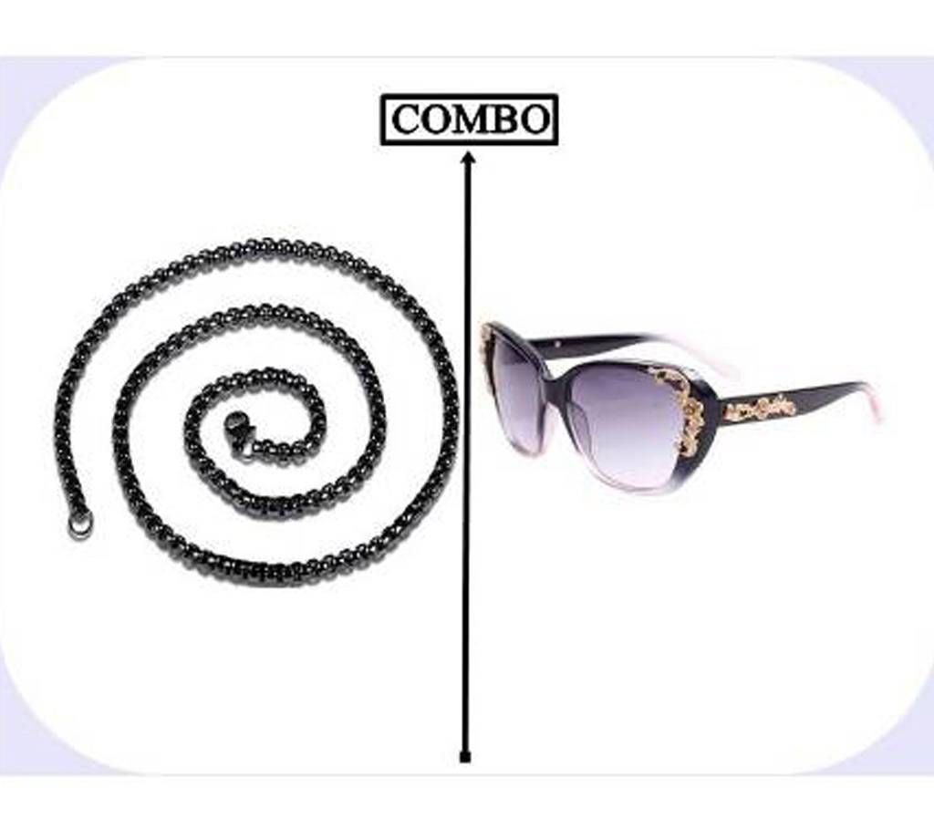 Combo of Stainless Stainless Steel Chain & Women Sunglass