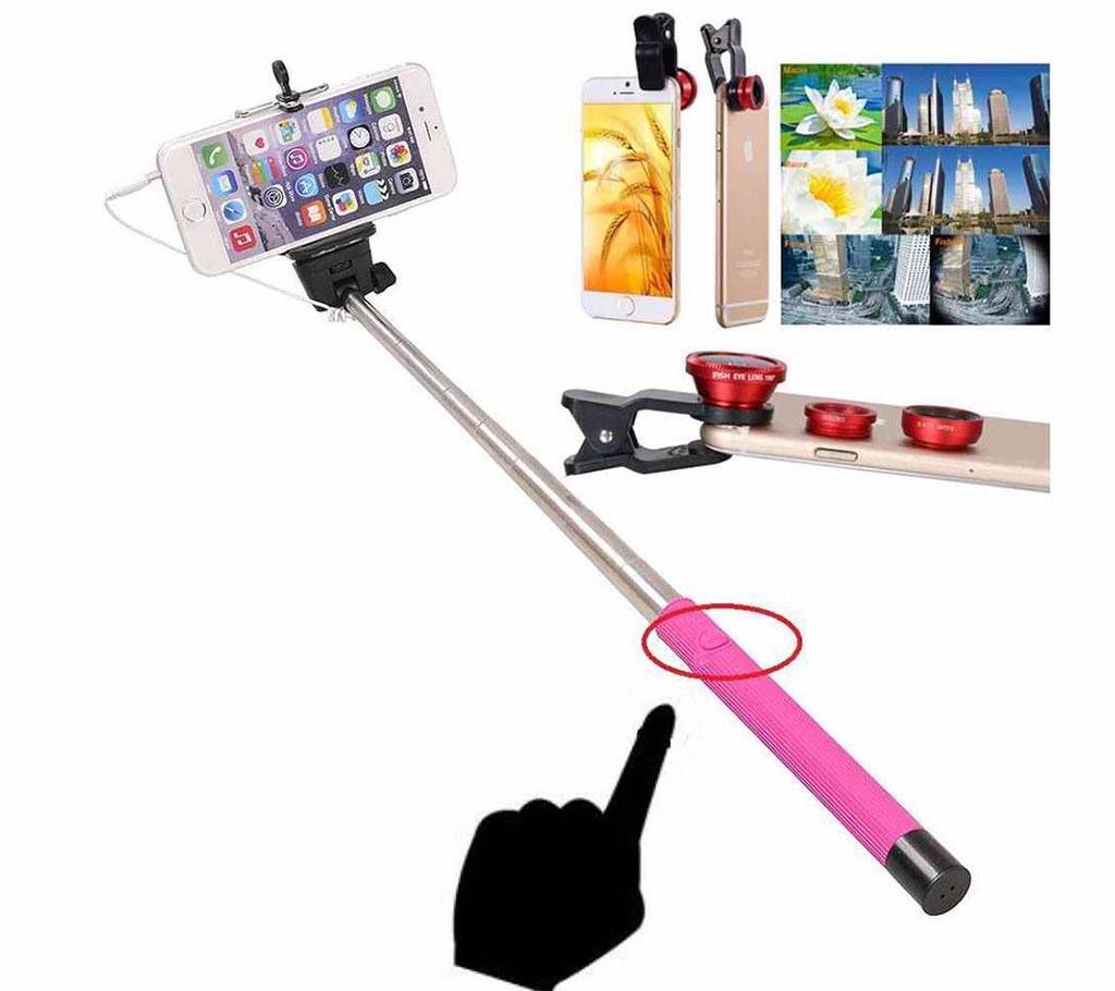 Selfie stick with 3 in 1 Clip Lens - Combo