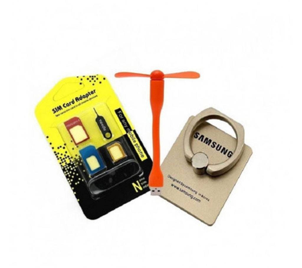 USB Fan + Mobile Ring Stand + SIM Adapter Combo Offer