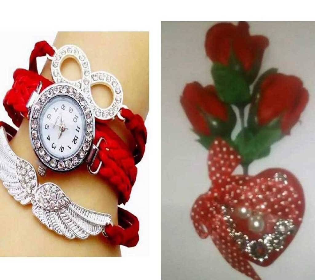 Artificial Rose Flower for Gift & Ladies Bracelet Combo 