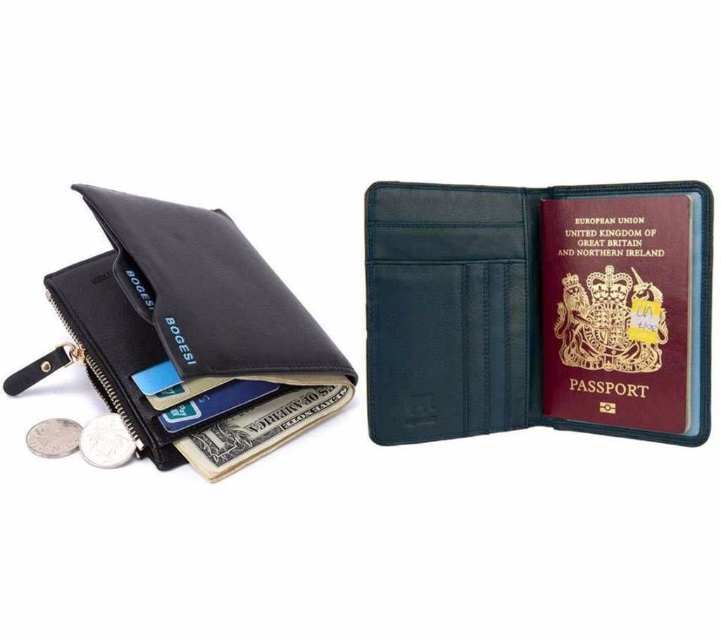 Bogesi Leather Men's Wallet + Leather 
Passport Cover Holder - Combo