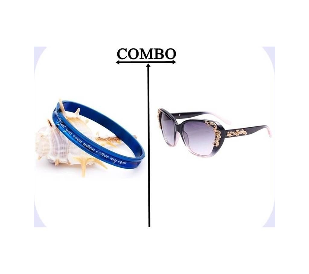 Combo of Stainless Steel Bracelet & Women Fashion Sunglasses