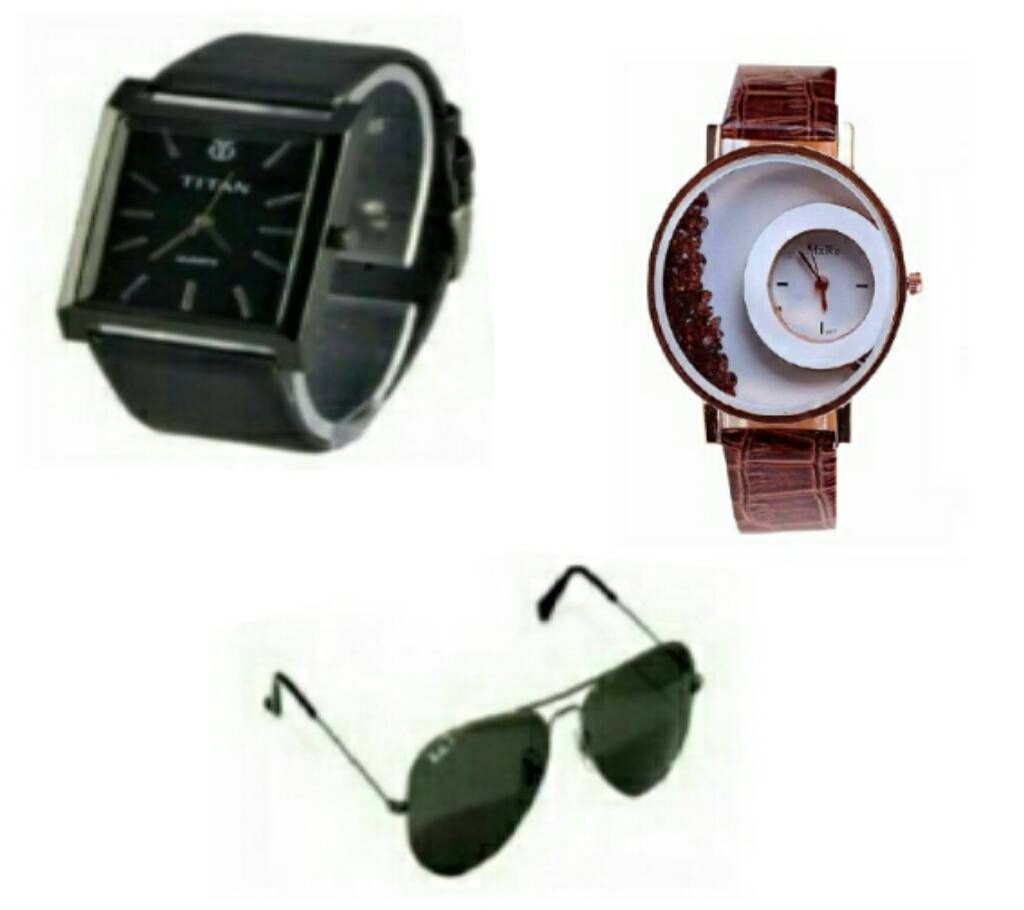 Ray Ban Gents Sunglasses (Copy) + Ladies Watch + TITAN Gents Watch (Copy) Combo Offer