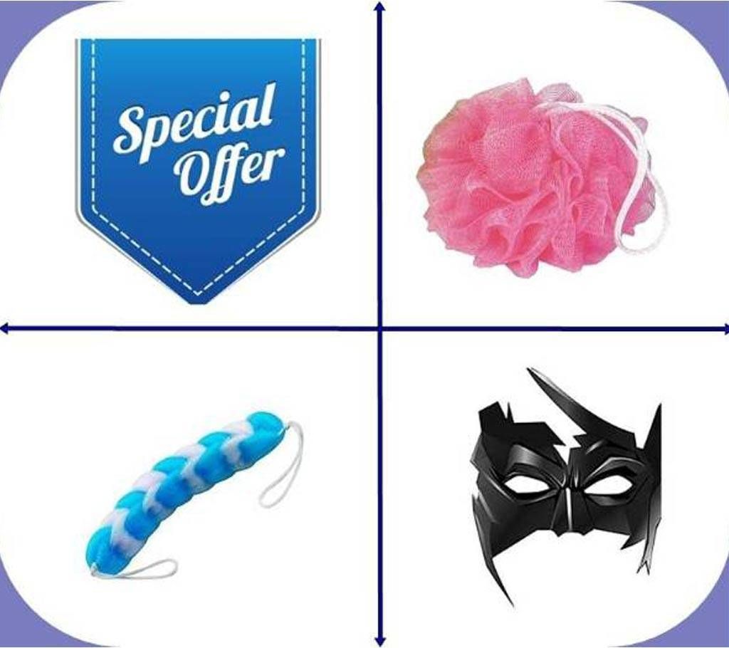 Bath ball scrubber + Scrubber for Shower + Krrish Mask For Kids Combo Offer