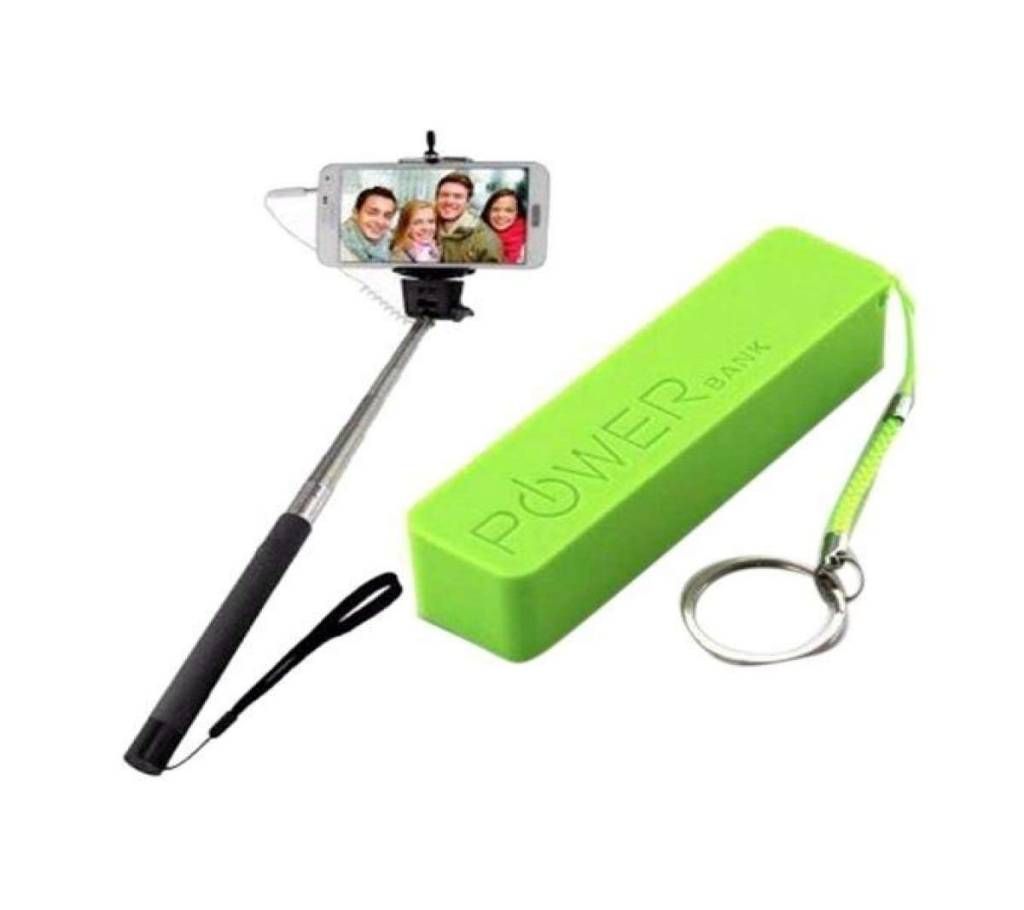 Combo Offer of Selfie Stick and Power Bank - Black and Green