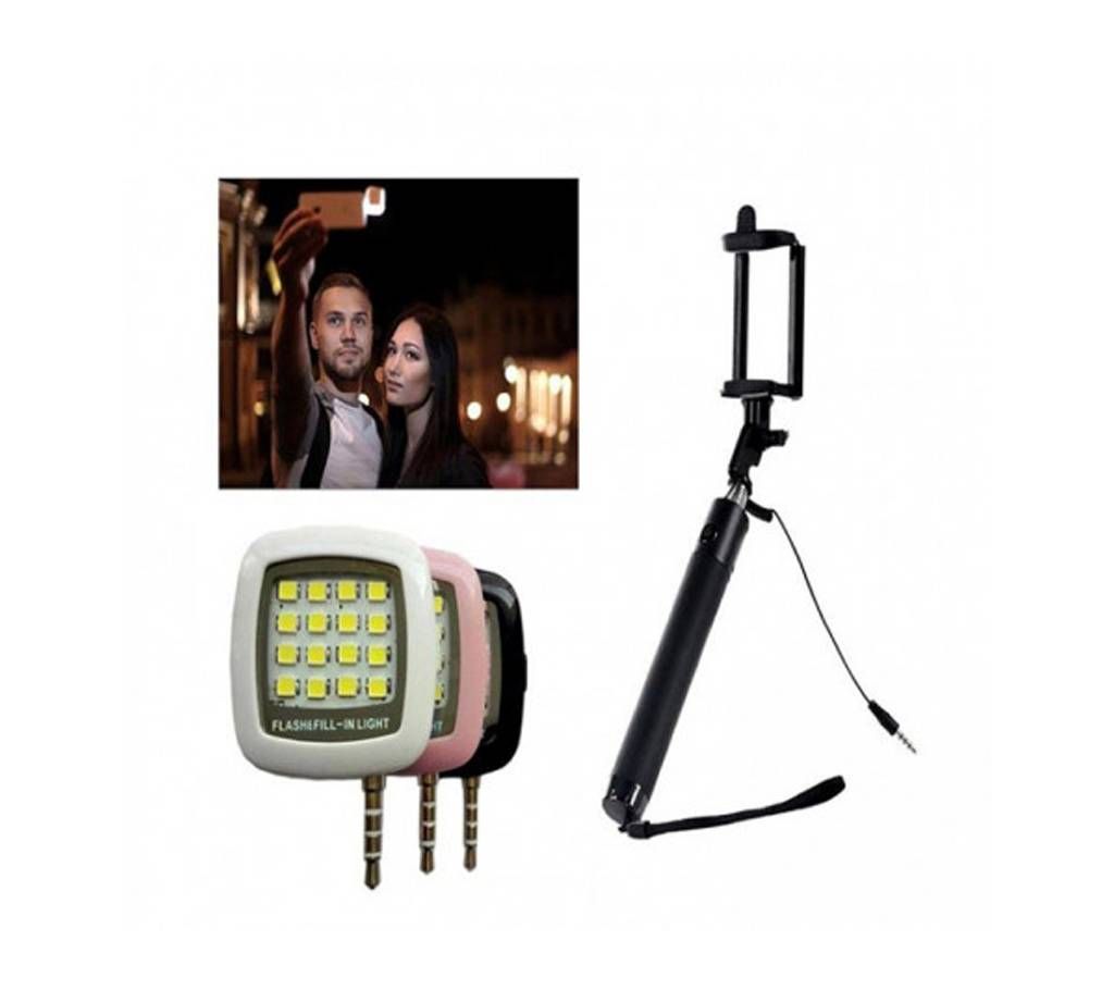 Combo Pack LED Flash Light with Selfie Stick-105