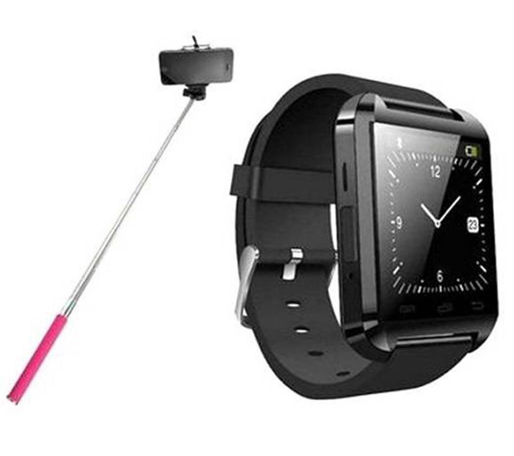 Smart Bluetooth Watch With Selfie Stick Q2B - Blac