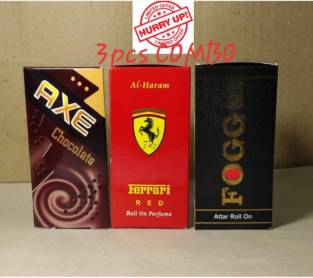 3 pcs Roll On Concentrated Perfume (Attor) Combo 6ml each (Axe, Ferrari & Fogg)