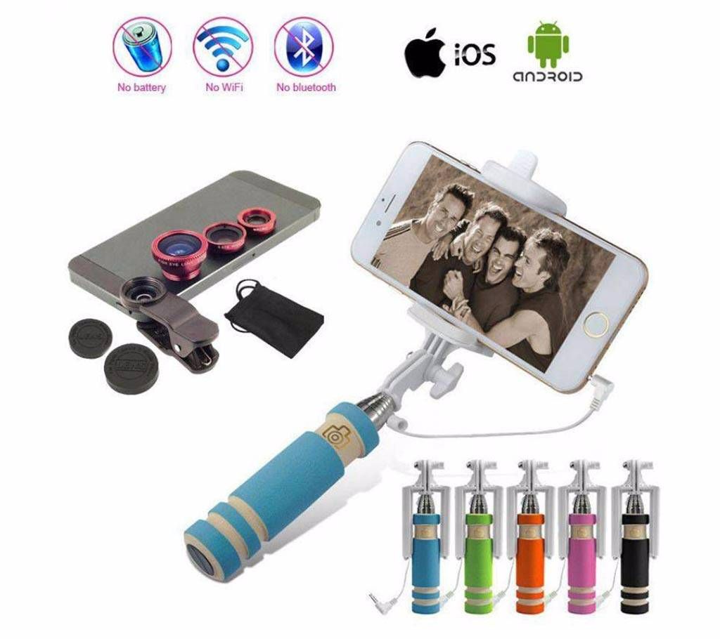3 in 1 Clip Lens + Selfie Stick Combo