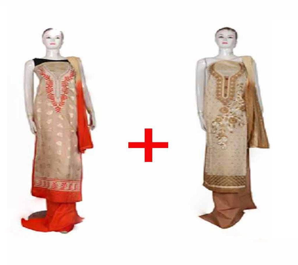 Unstitched Cotton Printed Three-pcs (2 pcs Combo)