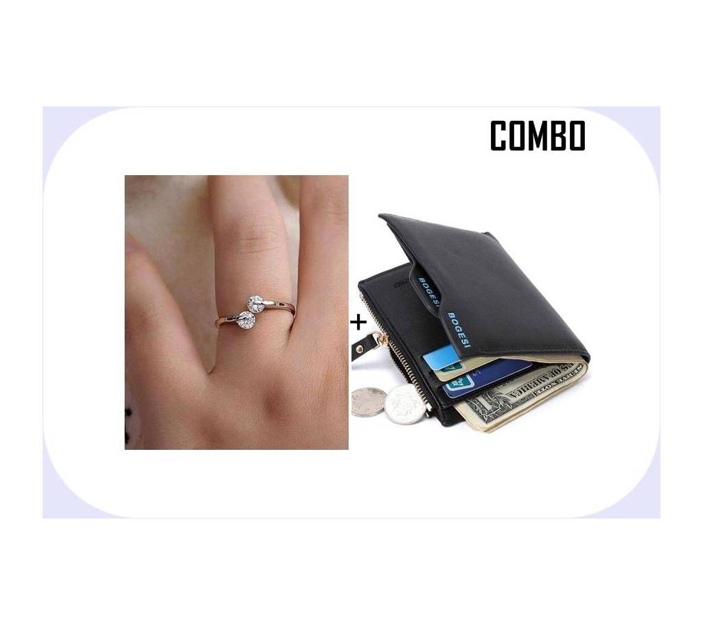 Combo of Rose Gold Plated Finger Ring + Lather Wallet