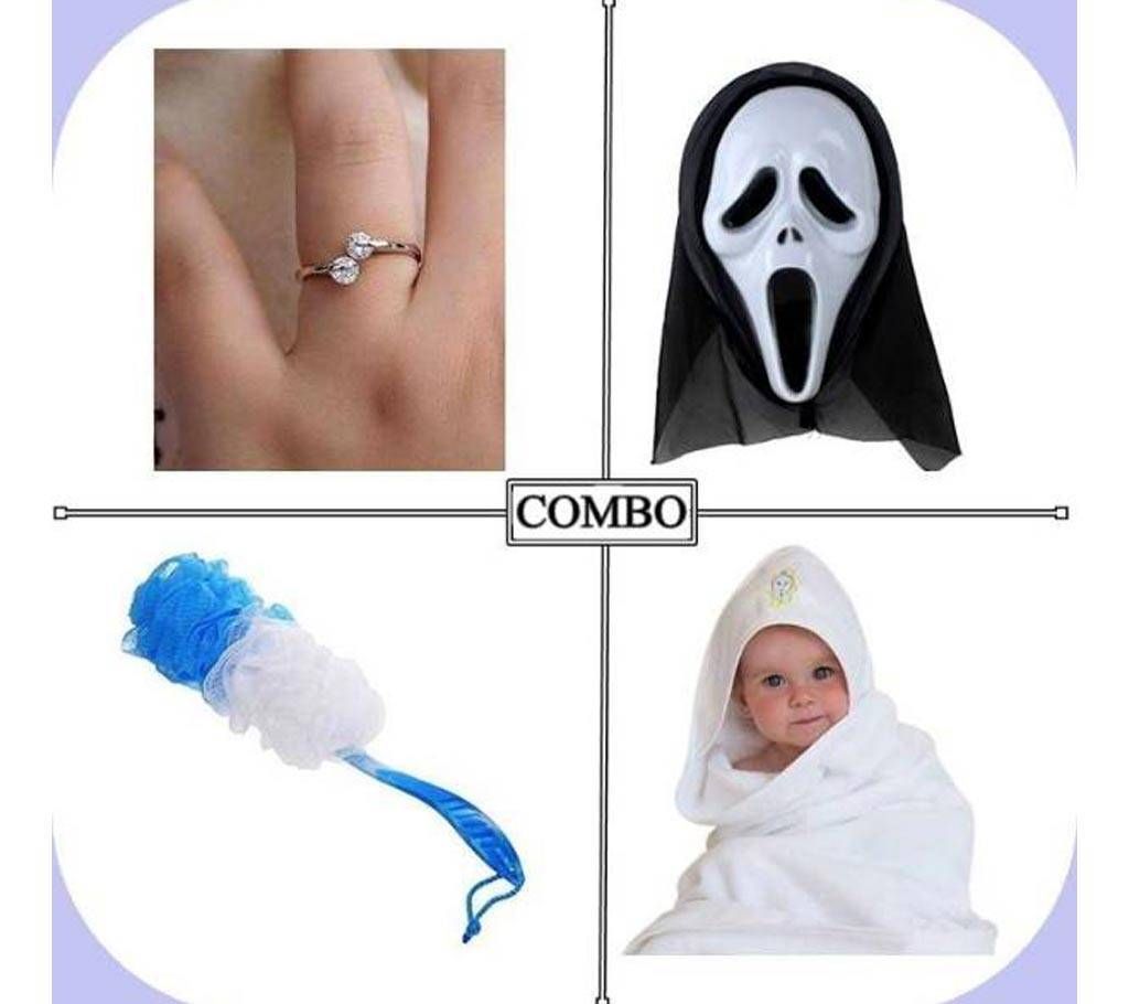 Ladies Finger Ring + Scrubber for Shower + Towel for Baby + Ghost Mask Combo Offer