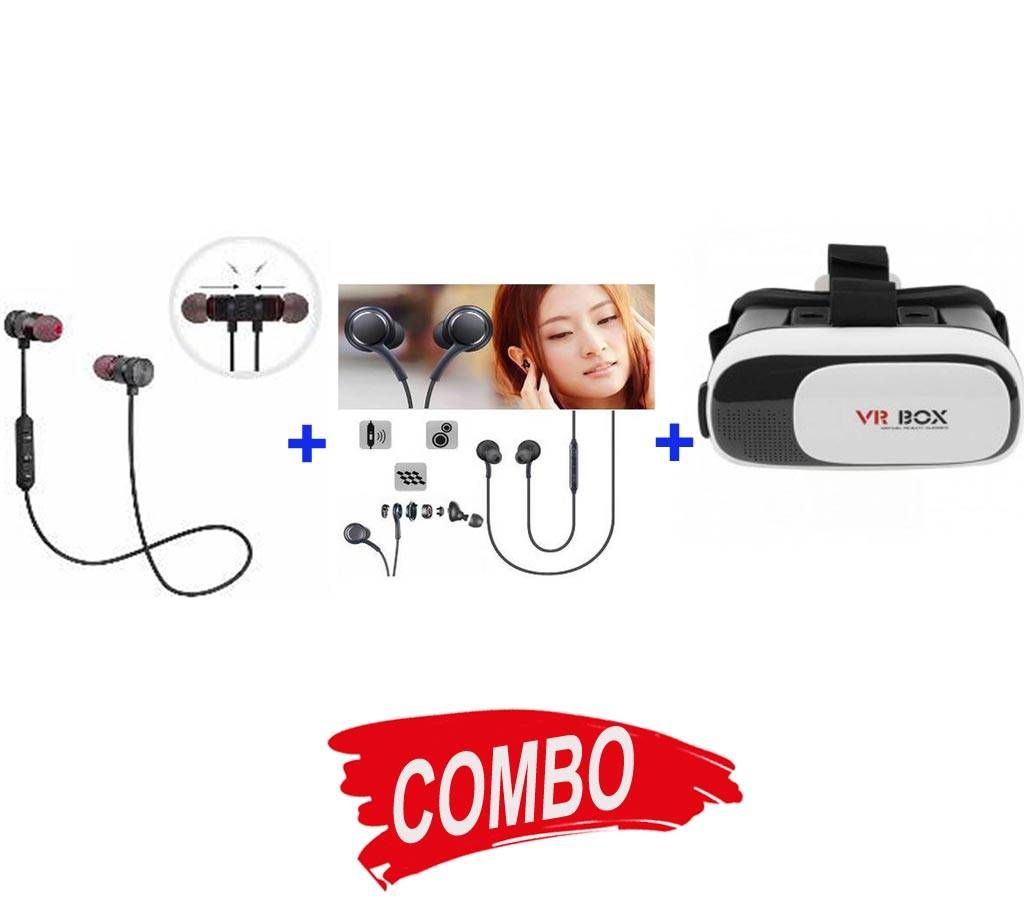 VR BOX+BMI-MAGNET WIRELESS STERIO BLUETOOTH EARPHONE+S8 IN EAR-PHONE Combo Offer 