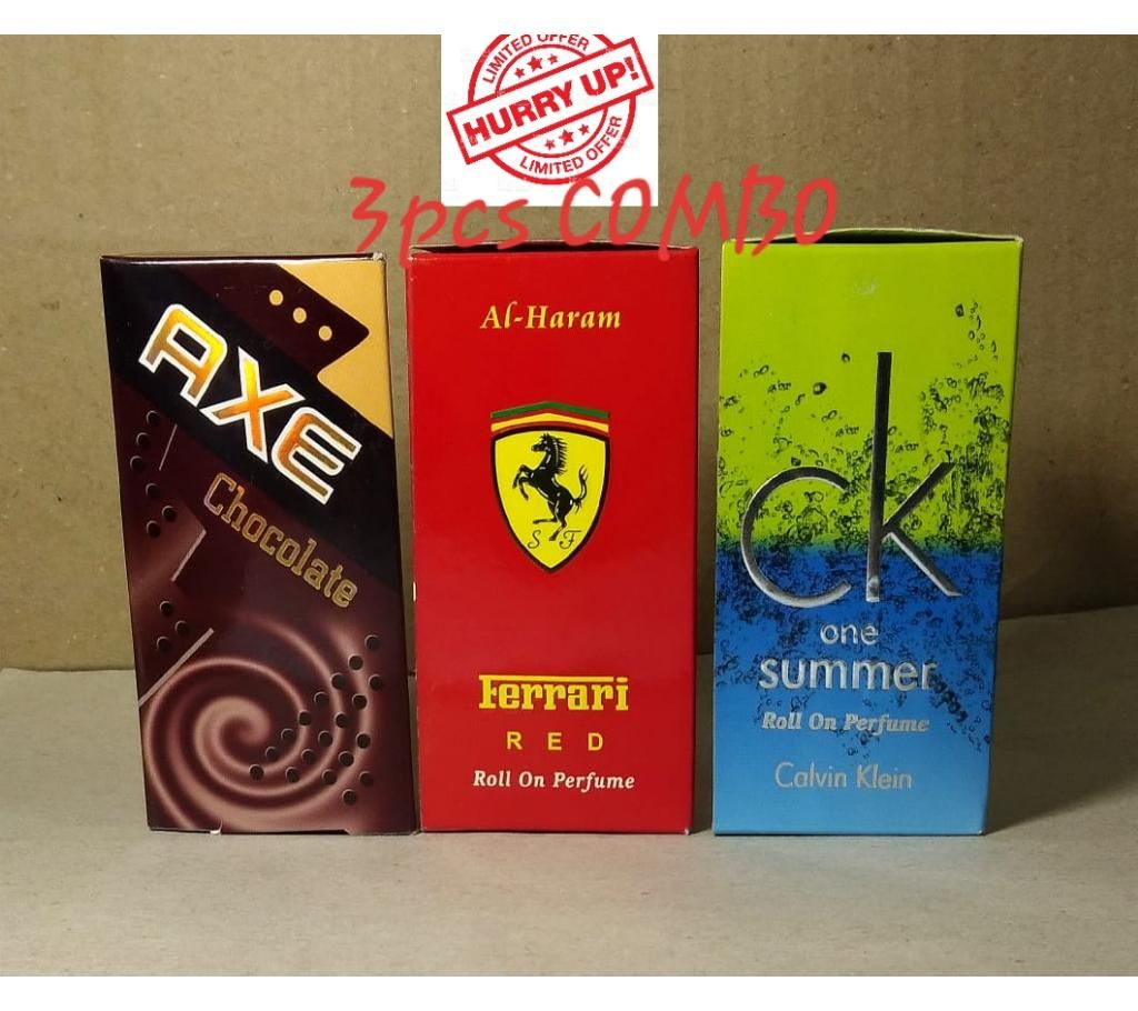 3 pcs Roll On Concentrated Perfume (Attor) Combo 6ml each (Axe, Ferrari & Ck Summer)