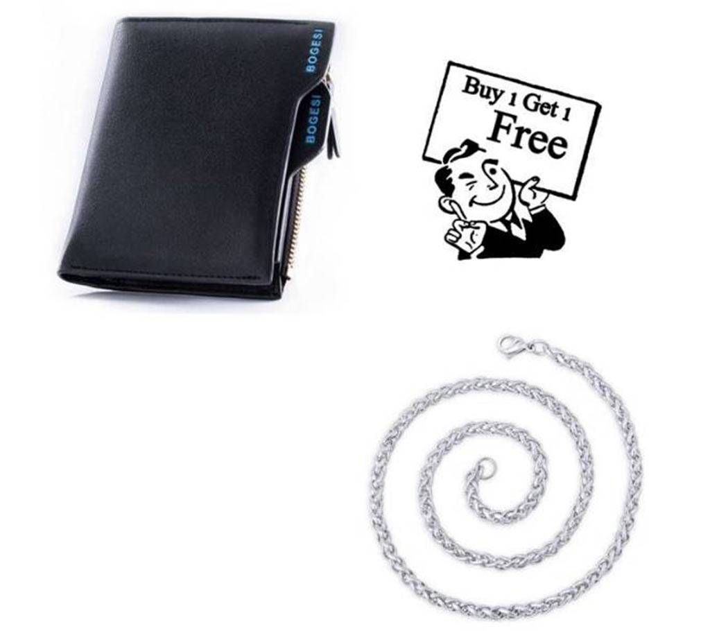 Buy One Stainless Steel Chain & Get One Leather Wallet Free
