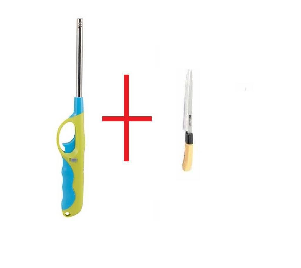 Kitchen Gas Lighter & Kitchen Wooden Handle Small Slim Combo