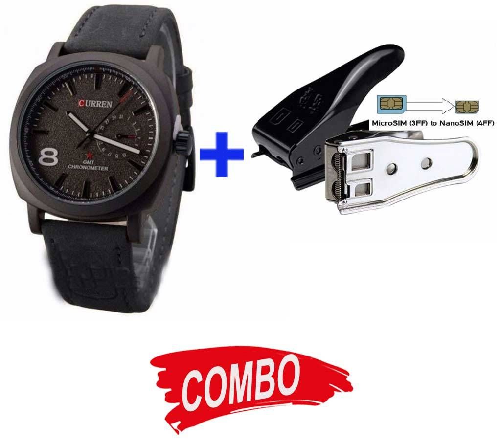 Curren Gents Wrist Watch + Dual SIM Cutter (Nano and Micro SIM) - Combo Offer