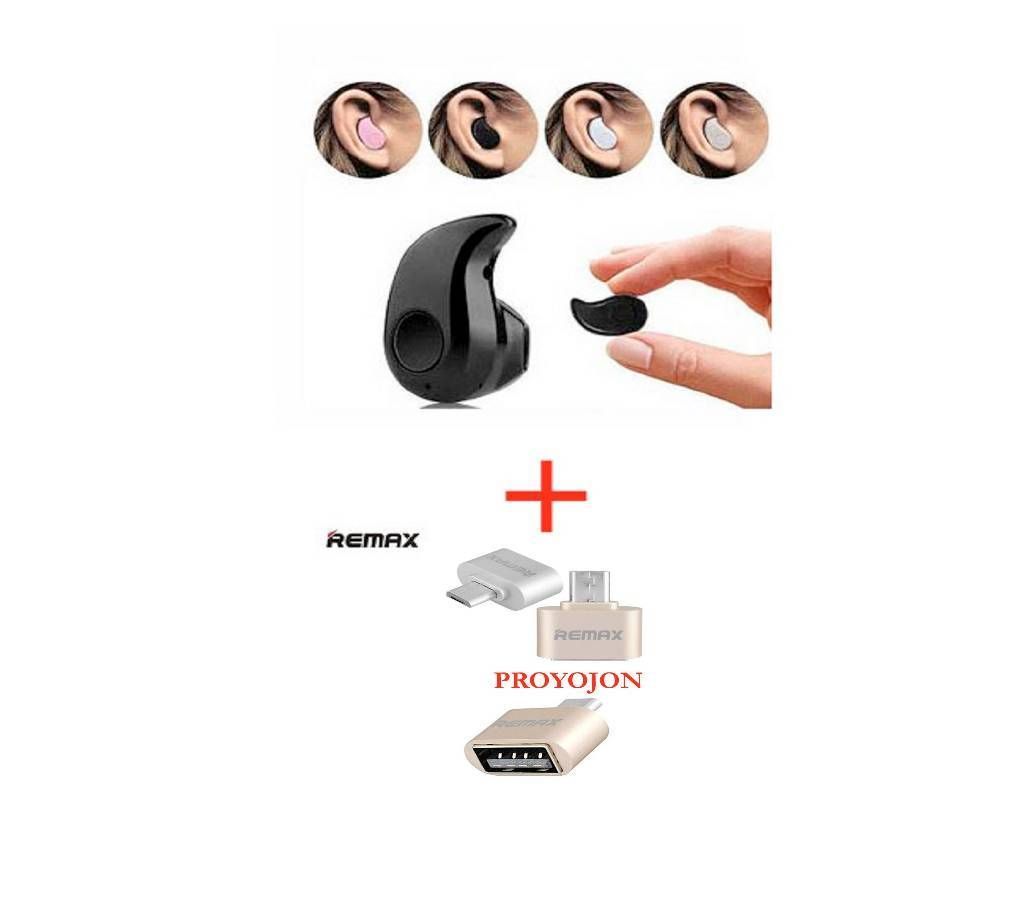 Mini Bluetooth headset + Remax Micro USB to USB adapter combo offer