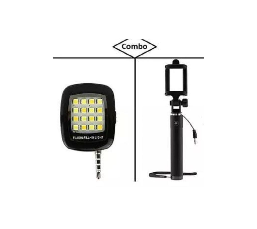 Combo of LED Flash Light and Selfie Stick - GNG