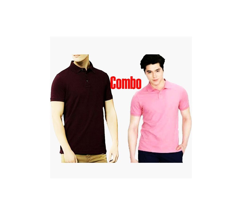 2 pcs cotton polo shirt Combo offer  -magneta and Pink 