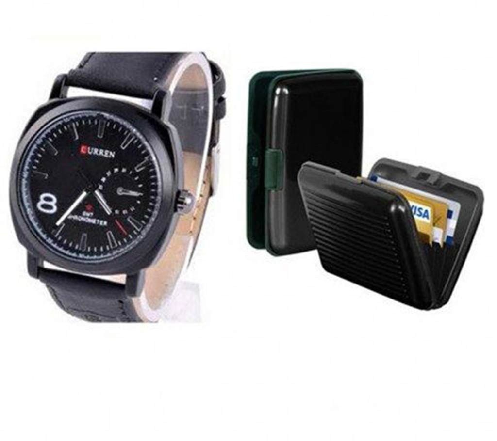 Curren Mens Wrist Watch & Card Holder Combo 