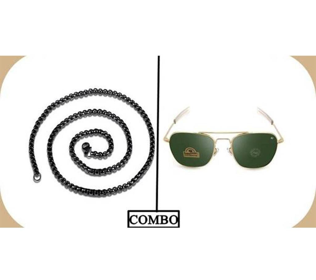 Stainless Steel Chain & AO Men's Sunglasses (Copy) Combo Offer