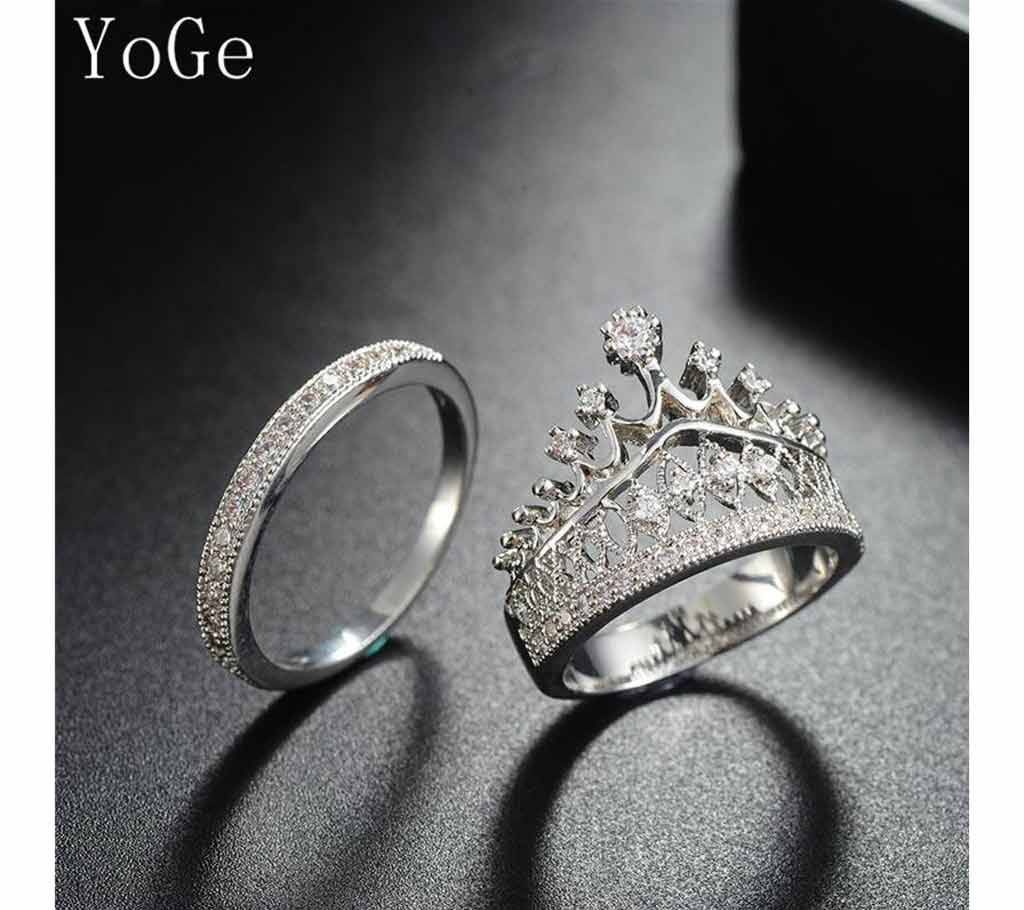Luxury Zircon Princess Crown Ring Set (2 piece)