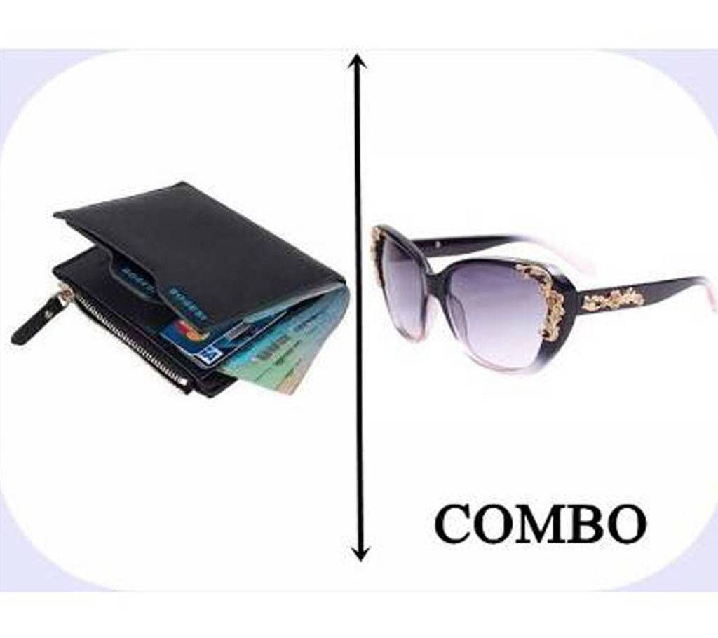 Combo of Leather Wallet & Women Fashion Sunglasses