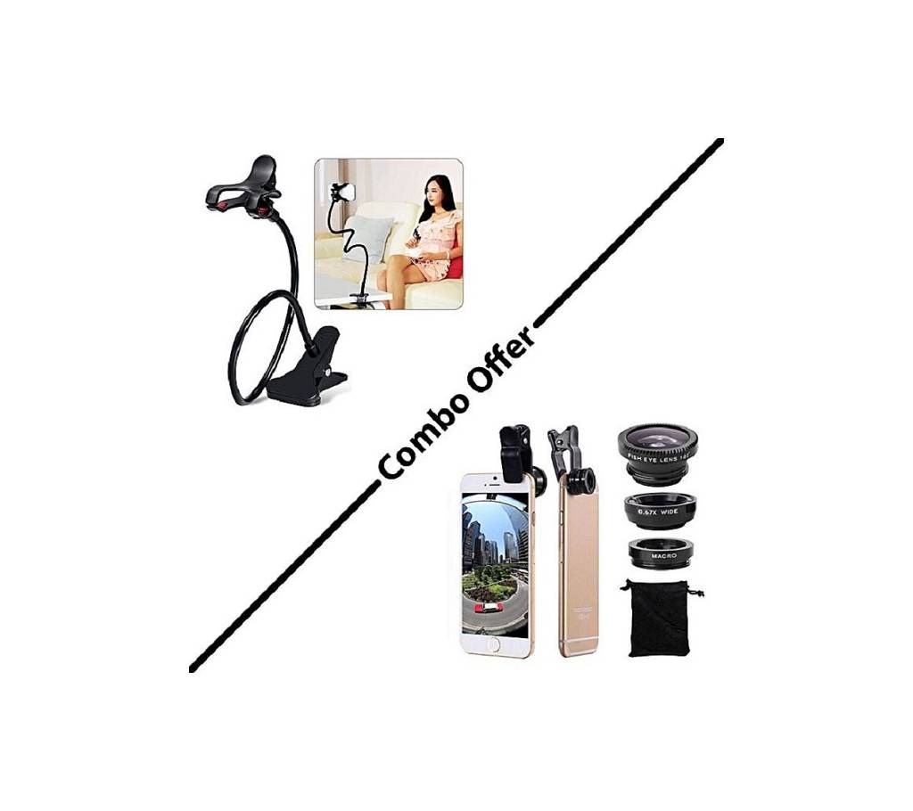 Combo Of Lazy Stand And 3 in 1 Mobile Camera Clip Lens