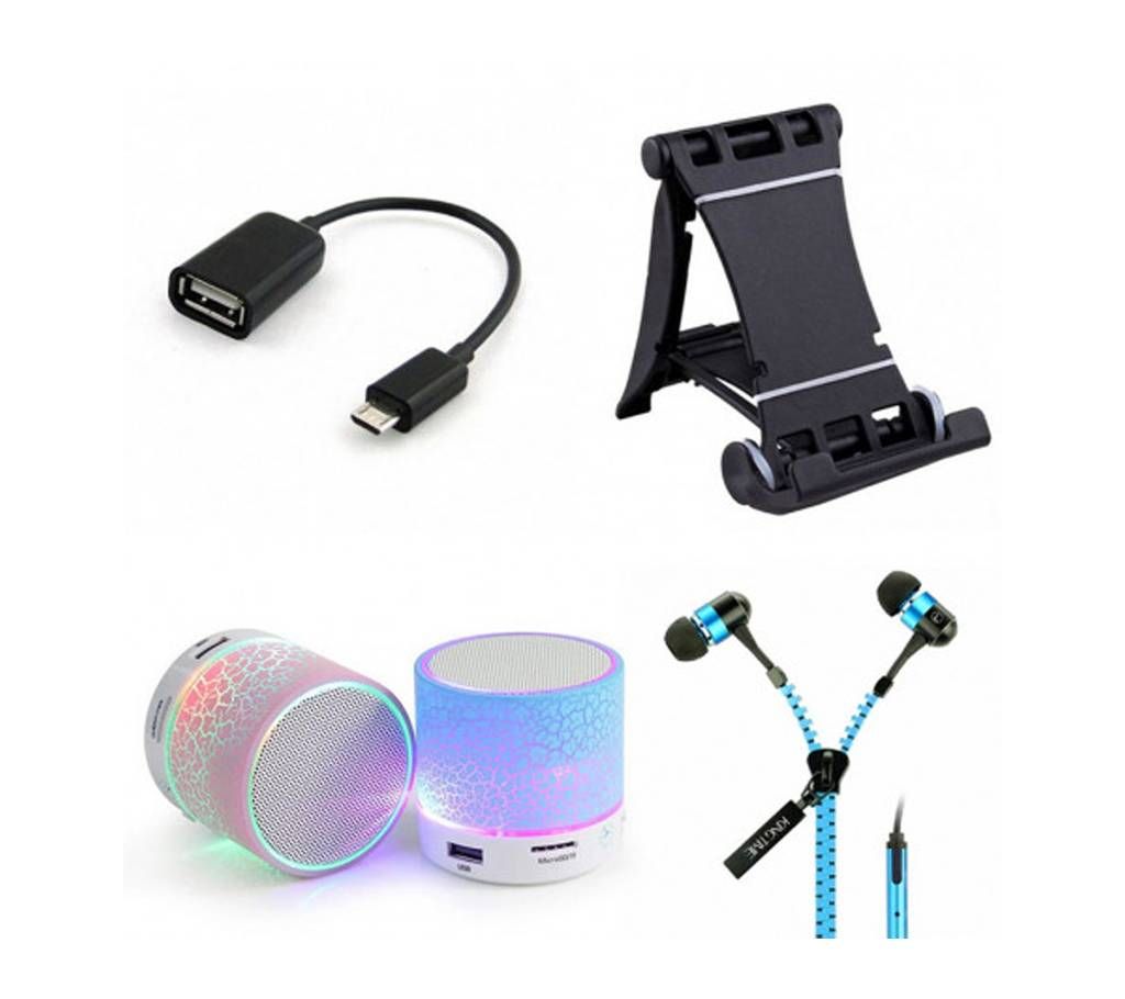 Combo Of OTG adapter+ Speaker+Mobile Tablet Stand+Zipper Headphones