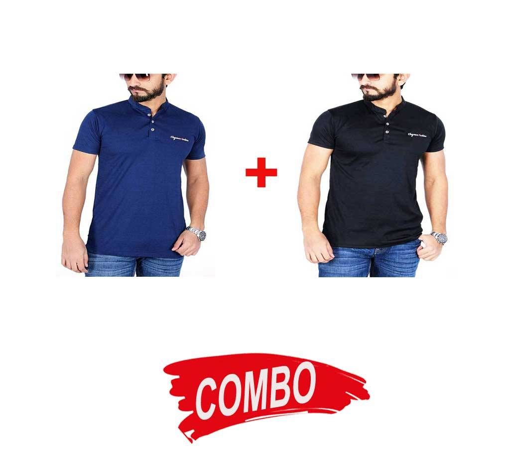 Black Micro Cotton Short Sleeve T-shirt For Men + Navy Blue Micro Cotton Sort Sleeve T-shirt For Men Combo Offer 