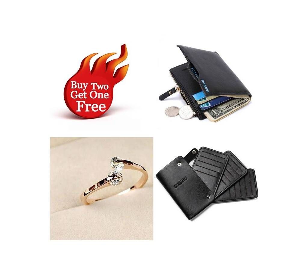Buy Two Leather Wallet + Leather Credit Card Wallet And Get One Finger Ring Free