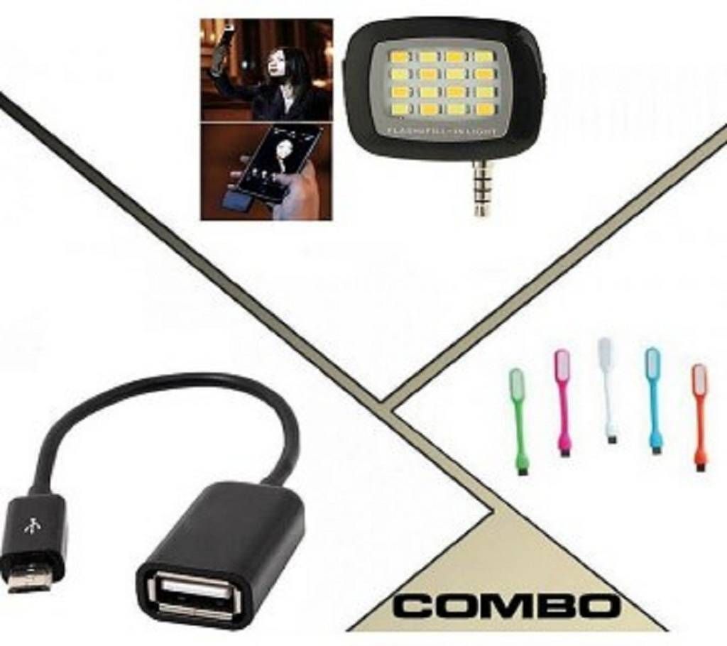 3 in 1 combo of Selfie Flash+ USB Light+ cable 