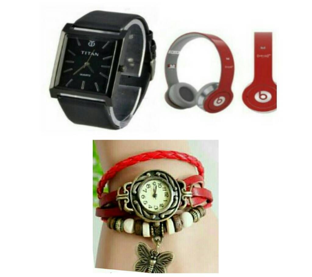 Beats Solo HD Wired Headphones (copy) + TITAN Gents Watch (copy) + Ladies Bracelet watch combo offer