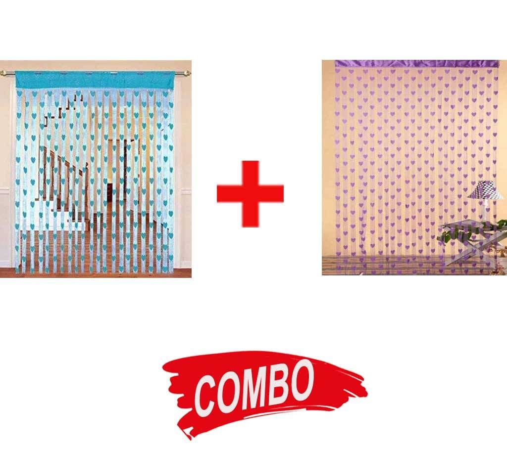 Heart Designed net Curtain (Sky Blue+Purple) Combo Offer