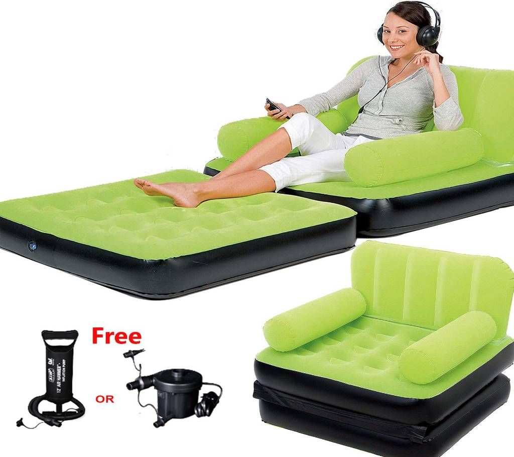 BESTWAY 2 IN 1 INFLATABLE COUCH CHAIR + SINGLE AIR BED (GREEN)