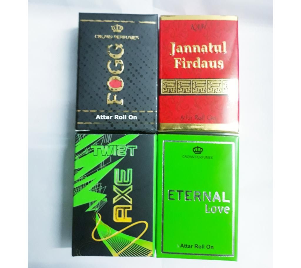 4 Pcs Combo Concentrated Perfume (Attor) (Fogg, JF, Twist, Eternal Love)