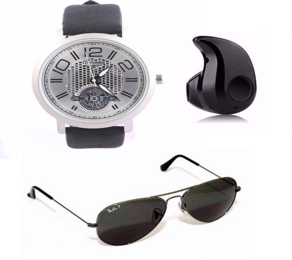 Analog Rest Watch + Bluetooth Headphones + Sunglasses for Men Combo Offer